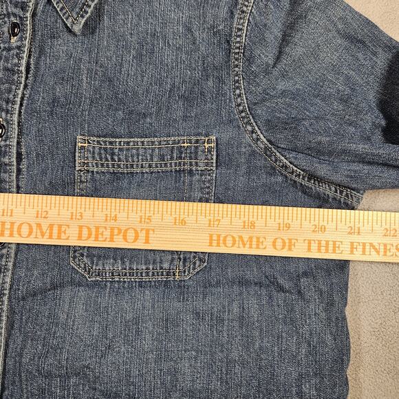 Lauren Jeans Co Shirt Women Large Denim Button Down Top Western Prairie Roll Tab - Picture 13 of 16